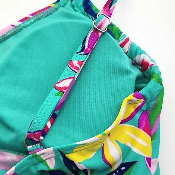 Stella Parker 2 Pc Tankini Swim Blue Multi Colour Floral Print Tiered Top Size M - Picture 9 of 15